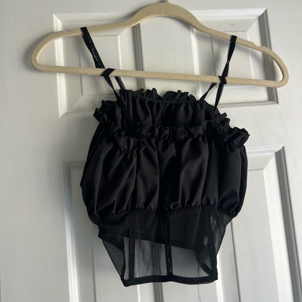 Black Ruffled Mesh Top
